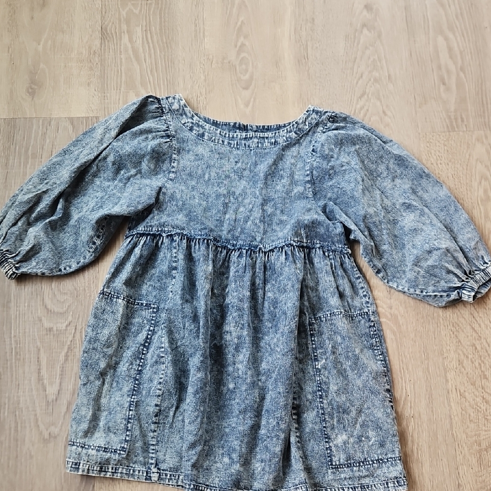 Denim Blue Dress with Puff Sleeves